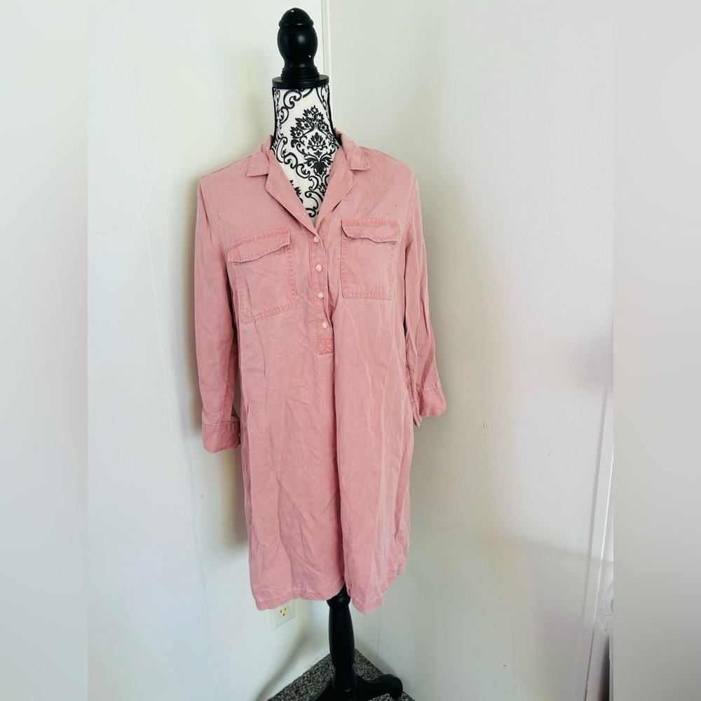 Old Navy Women’s Light Pink Popover Button Front Twill Tencel Shirt Dress Sz M - Picture 4 of 12